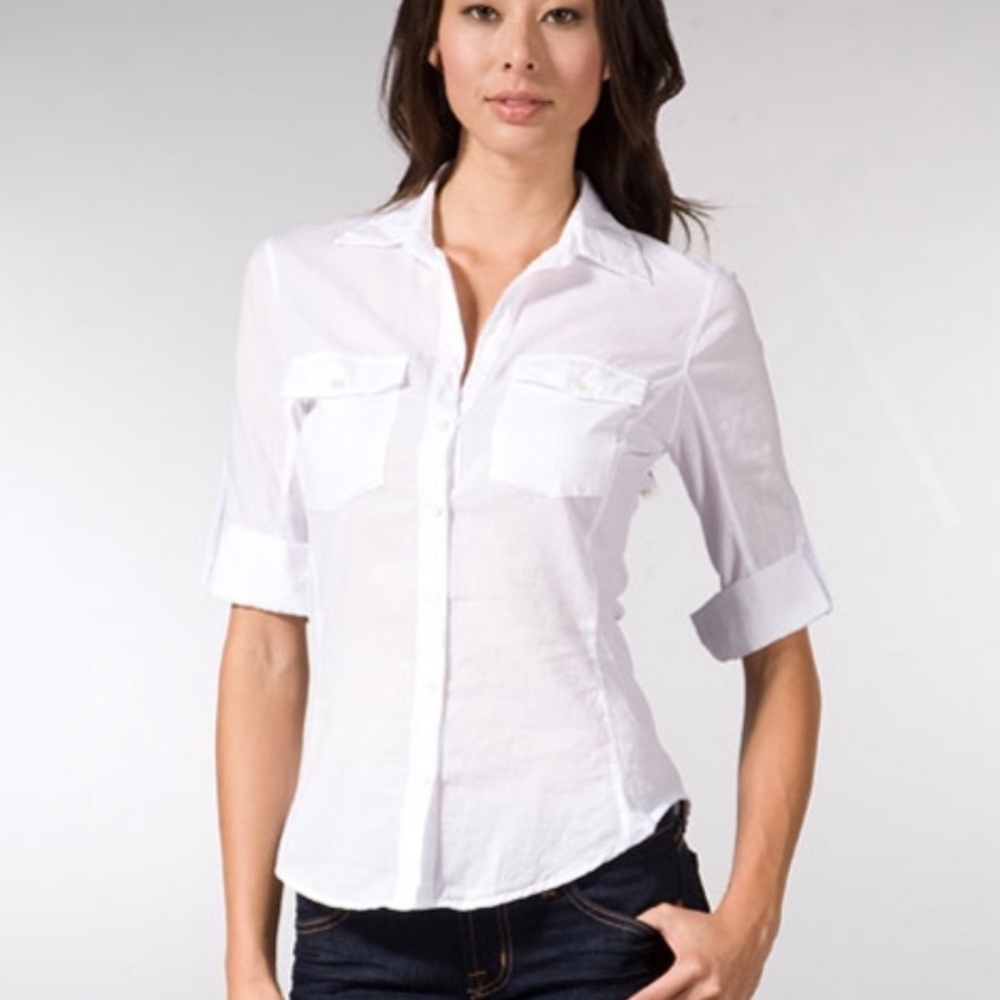 James Perse contrast panel button up